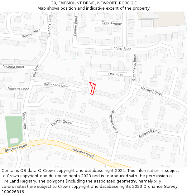 39, FAIRMOUNT DRIVE, NEWPORT, PO30 2JE: Location map and indicative extent of plot