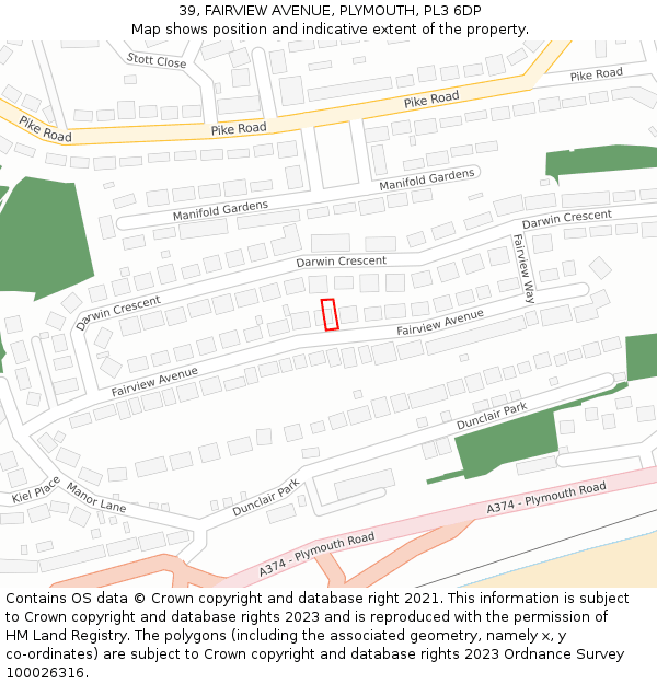 39, FAIRVIEW AVENUE, PLYMOUTH, PL3 6DP: Location map and indicative extent of plot