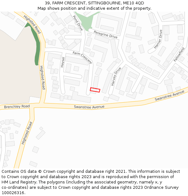 39, FARM CRESCENT, SITTINGBOURNE, ME10 4QD: Location map and indicative extent of plot