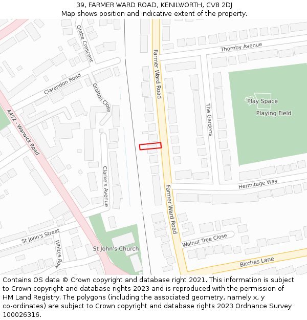 39, FARMER WARD ROAD, KENILWORTH, CV8 2DJ: Location map and indicative extent of plot