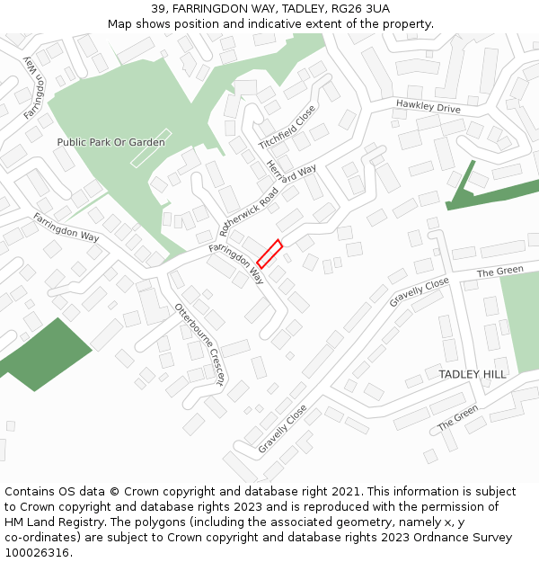 39, FARRINGDON WAY, TADLEY, RG26 3UA: Location map and indicative extent of plot