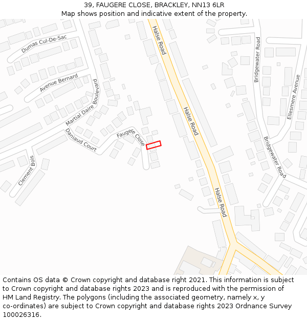 39, FAUGERE CLOSE, BRACKLEY, NN13 6LR: Location map and indicative extent of plot