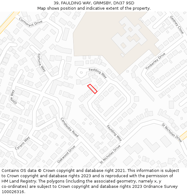 39, FAULDING WAY, GRIMSBY, DN37 9SD: Location map and indicative extent of plot