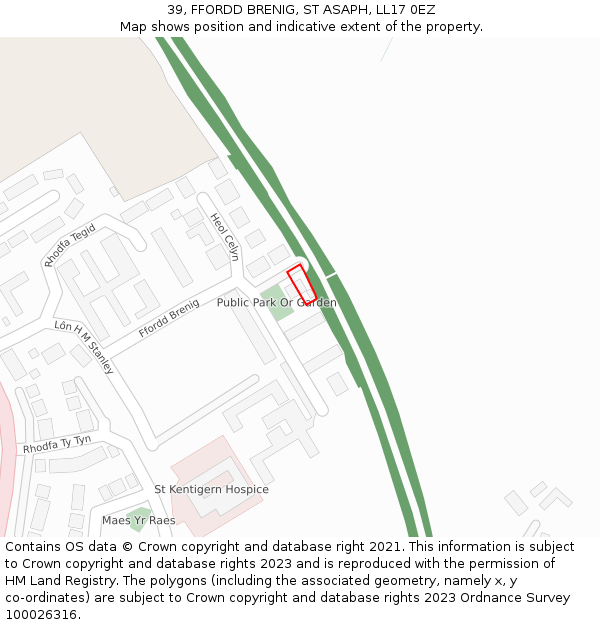 39, FFORDD BRENIG, ST ASAPH, LL17 0EZ: Location map and indicative extent of plot
