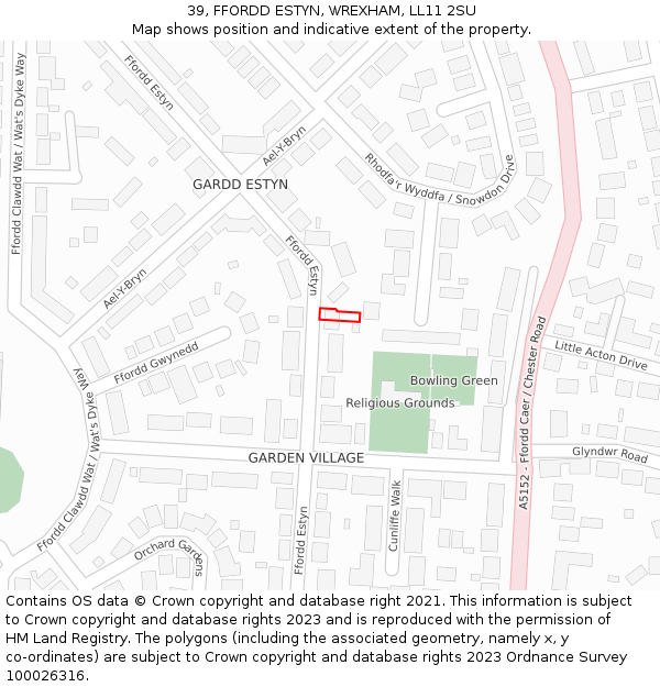 39, FFORDD ESTYN, WREXHAM, LL11 2SU: Location map and indicative extent of plot