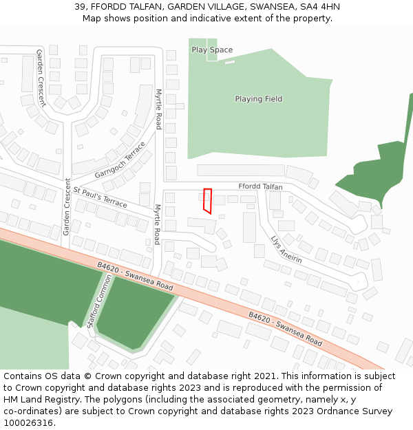 39, FFORDD TALFAN, GARDEN VILLAGE, SWANSEA, SA4 4HN: Location map and indicative extent of plot