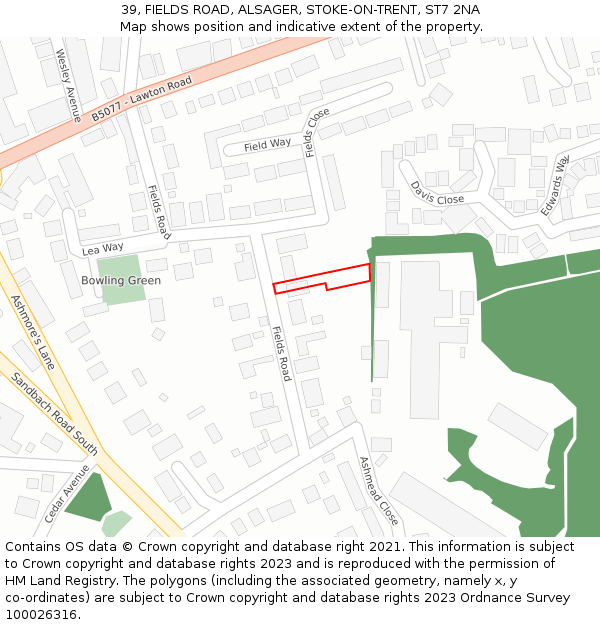 39, FIELDS ROAD, ALSAGER, STOKE-ON-TRENT, ST7 2NA: Location map and indicative extent of plot