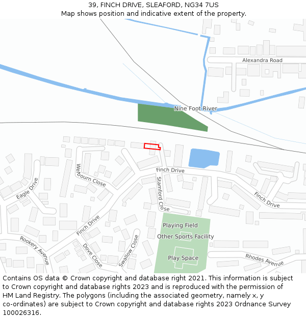 39, FINCH DRIVE, SLEAFORD, NG34 7US: Location map and indicative extent of plot