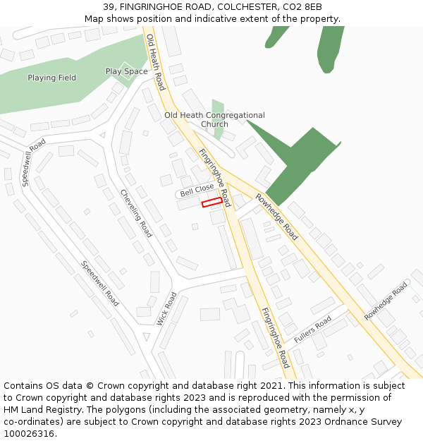 39, FINGRINGHOE ROAD, COLCHESTER, CO2 8EB: Location map and indicative extent of plot