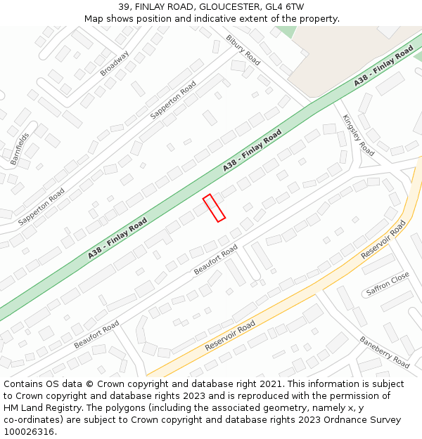 39, FINLAY ROAD, GLOUCESTER, GL4 6TW: Location map and indicative extent of plot
