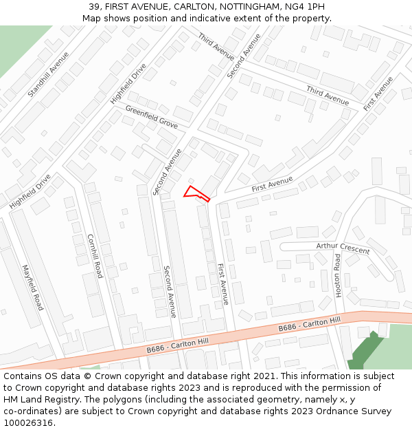 39, FIRST AVENUE, CARLTON, NOTTINGHAM, NG4 1PH: Location map and indicative extent of plot