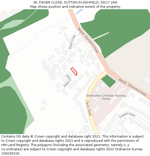 39, FISHER CLOSE, SUTTON-IN-ASHFIELD, NG17 2AA: Location map and indicative extent of plot