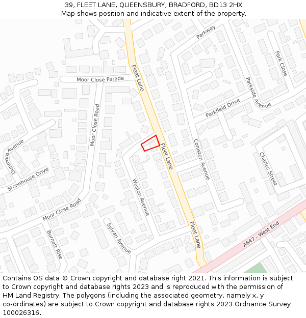 39, FLEET LANE, QUEENSBURY, BRADFORD, BD13 2HX: Location map and indicative extent of plot