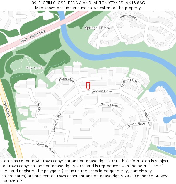 39, FLORIN CLOSE, PENNYLAND, MILTON KEYNES, MK15 8AG: Location map and indicative extent of plot