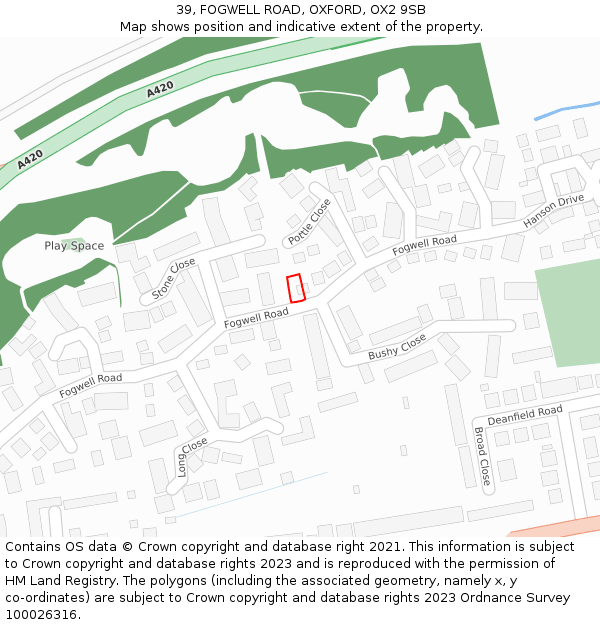 39, FOGWELL ROAD, OXFORD, OX2 9SB: Location map and indicative extent of plot