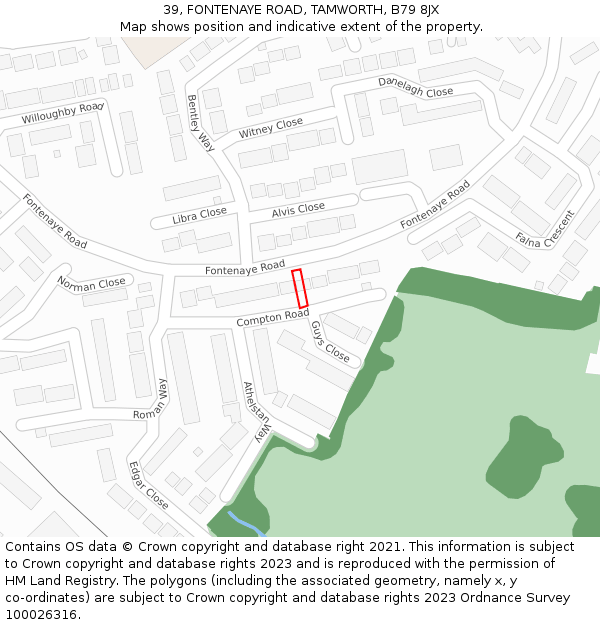 39, FONTENAYE ROAD, TAMWORTH, B79 8JX: Location map and indicative extent of plot