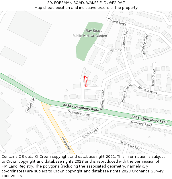 39, FOREMAN ROAD, WAKEFIELD, WF2 9AZ: Location map and indicative extent of plot