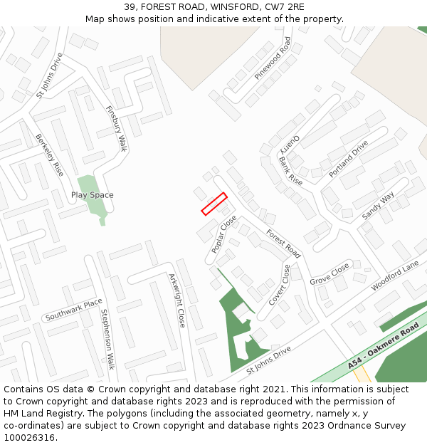 39, FOREST ROAD, WINSFORD, CW7 2RE: Location map and indicative extent of plot