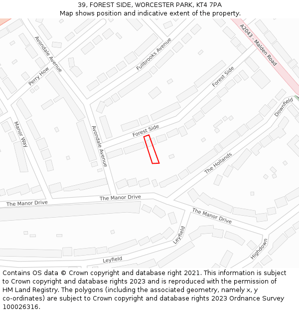 39, FOREST SIDE, WORCESTER PARK, KT4 7PA: Location map and indicative extent of plot
