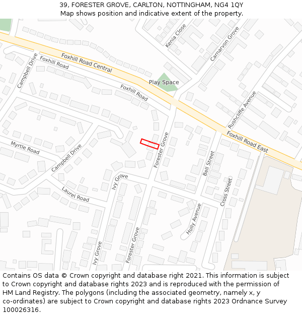 39, FORESTER GROVE, CARLTON, NOTTINGHAM, NG4 1QY: Location map and indicative extent of plot