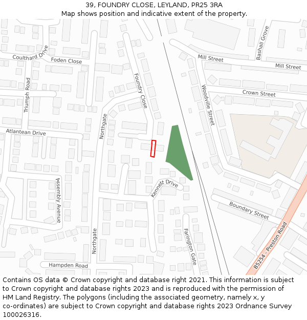 39, FOUNDRY CLOSE, LEYLAND, PR25 3RA: Location map and indicative extent of plot