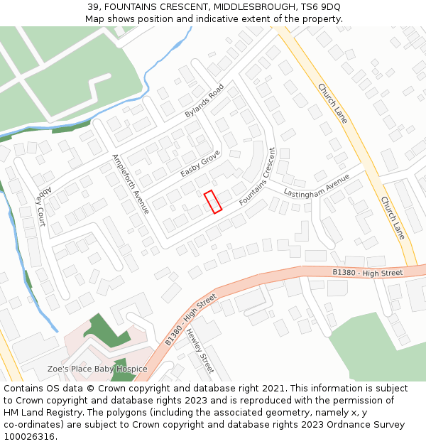 39, FOUNTAINS CRESCENT, MIDDLESBROUGH, TS6 9DQ: Location map and indicative extent of plot