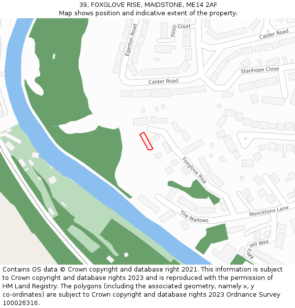 39, FOXGLOVE RISE, MAIDSTONE, ME14 2AF: Location map and indicative extent of plot