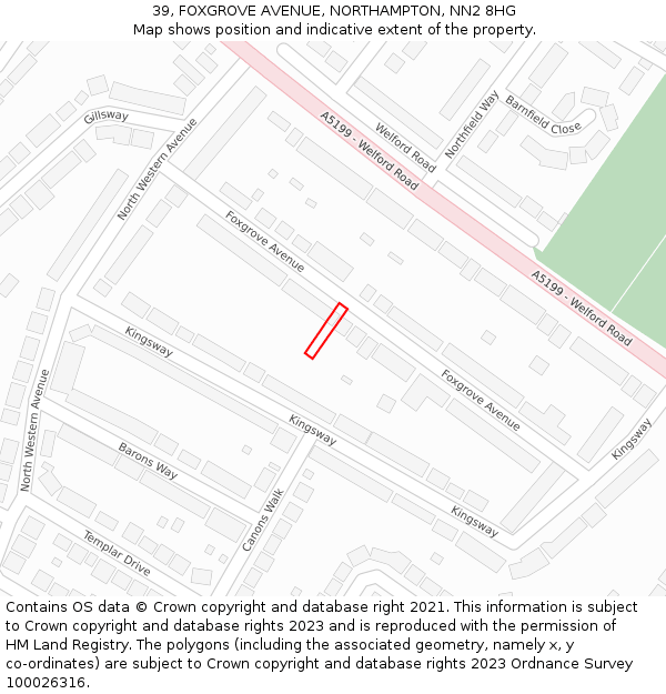 39, FOXGROVE AVENUE, NORTHAMPTON, NN2 8HG: Location map and indicative extent of plot