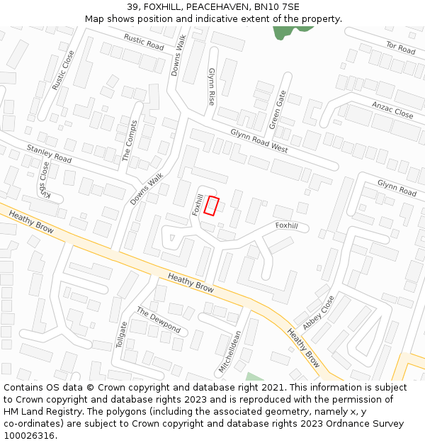 39, FOXHILL, PEACEHAVEN, BN10 7SE: Location map and indicative extent of plot