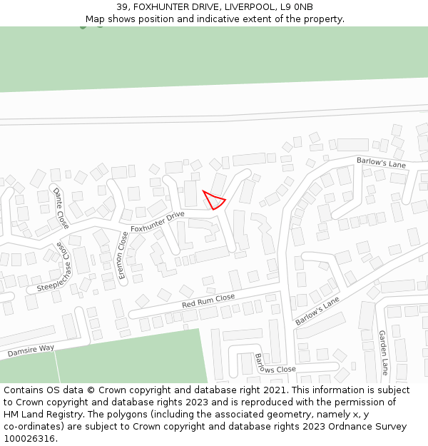 39, FOXHUNTER DRIVE, LIVERPOOL, L9 0NB: Location map and indicative extent of plot