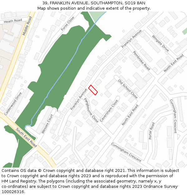 39, FRANKLYN AVENUE, SOUTHAMPTON, SO19 8AN: Location map and indicative extent of plot