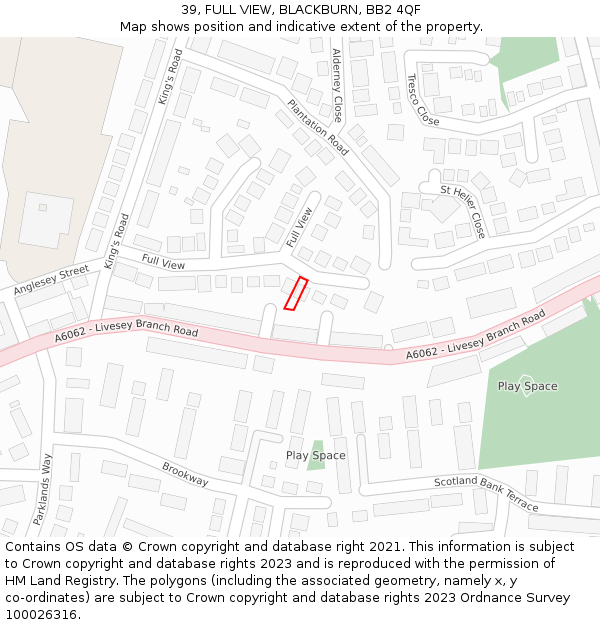 39, FULL VIEW, BLACKBURN, BB2 4QF: Location map and indicative extent of plot