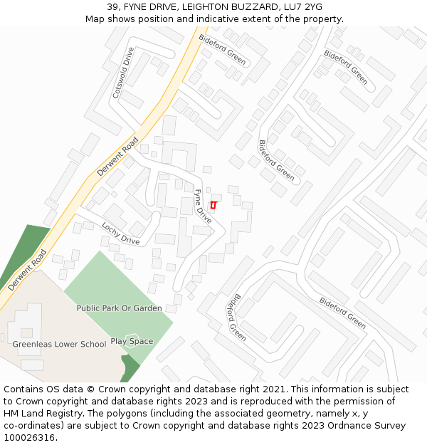 39, FYNE DRIVE, LEIGHTON BUZZARD, LU7 2YG: Location map and indicative extent of plot