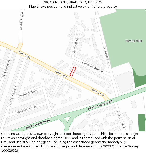 39, GAIN LANE, BRADFORD, BD3 7DN: Location map and indicative extent of plot