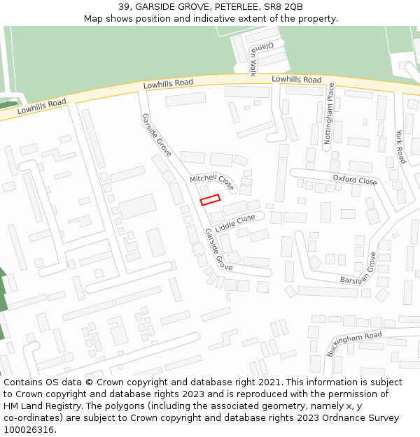 39, GARSIDE GROVE, PETERLEE, SR8 2QB: Location map and indicative extent of plot