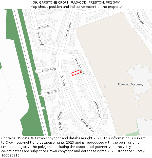 39, GARSTONE CROFT, FULWOOD, PRESTON, PR2 3WY: Location map and indicative extent of plot