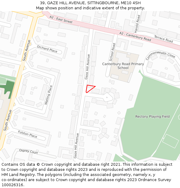 39, GAZE HILL AVENUE, SITTINGBOURNE, ME10 4SH: Location map and indicative extent of plot