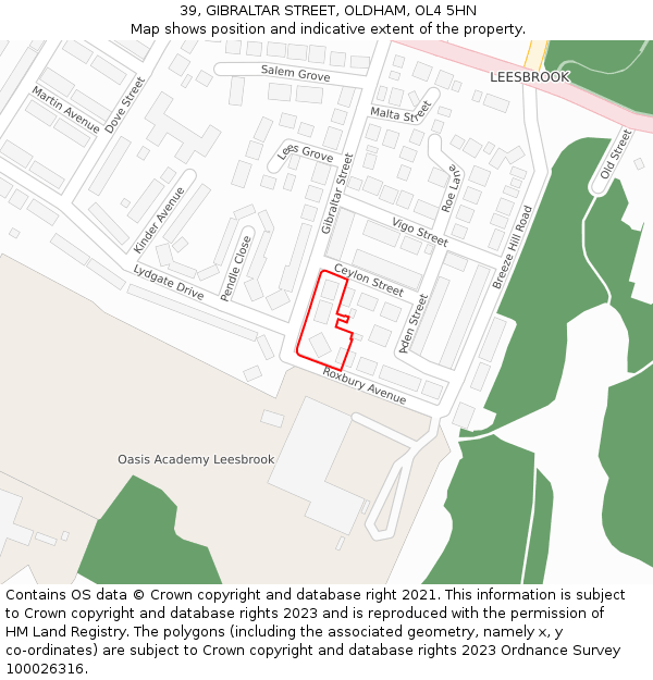 39, GIBRALTAR STREET, OLDHAM, OL4 5HN: Location map and indicative extent of plot