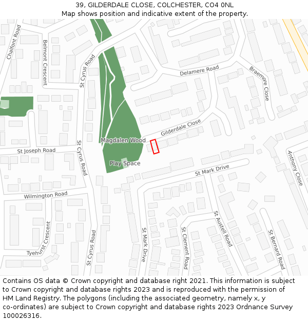 39, GILDERDALE CLOSE, COLCHESTER, CO4 0NL: Location map and indicative extent of plot