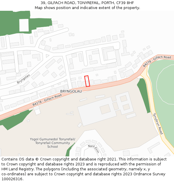 39, GILFACH ROAD, TONYREFAIL, PORTH, CF39 8HF: Location map and indicative extent of plot