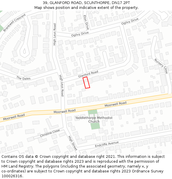 39, GLANFORD ROAD, SCUNTHORPE, DN17 2PT: Location map and indicative extent of plot