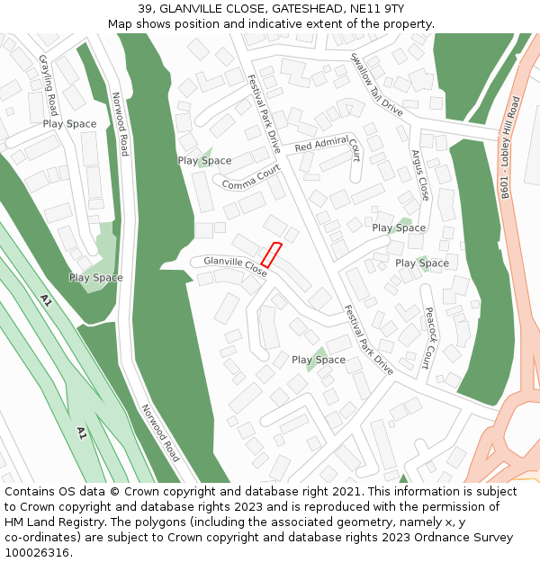 39, GLANVILLE CLOSE, GATESHEAD, NE11 9TY: Location map and indicative extent of plot