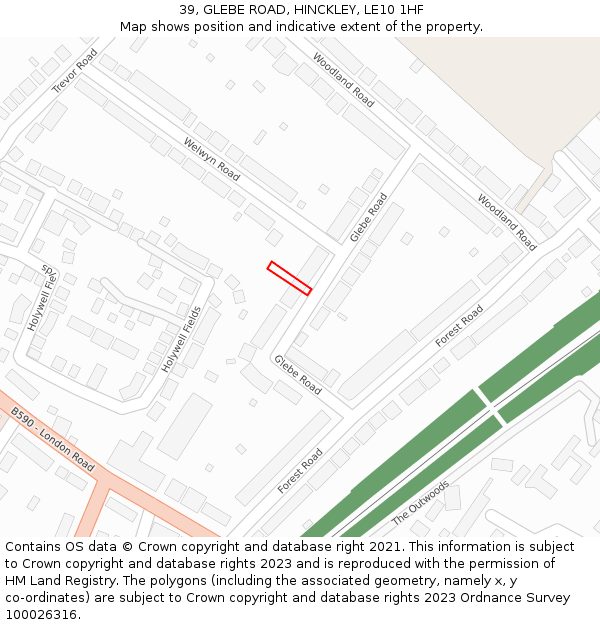 39, GLEBE ROAD, HINCKLEY, LE10 1HF: Location map and indicative extent of plot