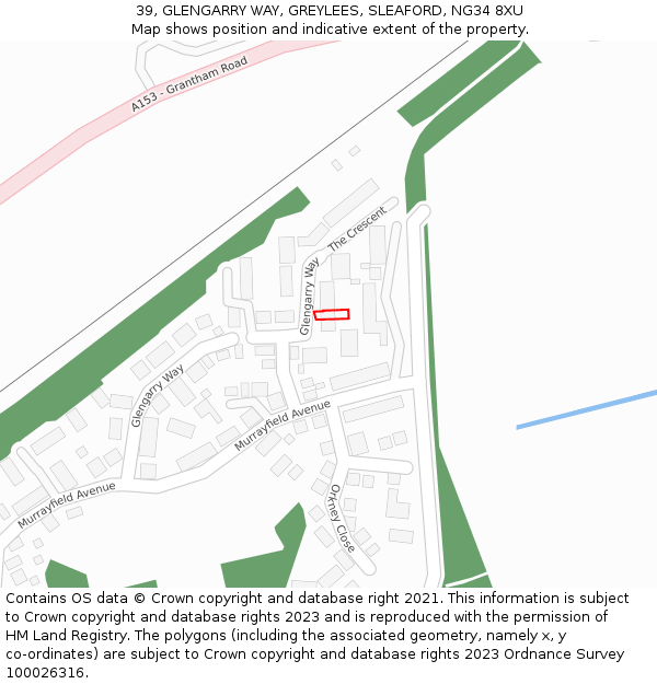 39, GLENGARRY WAY, GREYLEES, SLEAFORD, NG34 8XU: Location map and indicative extent of plot