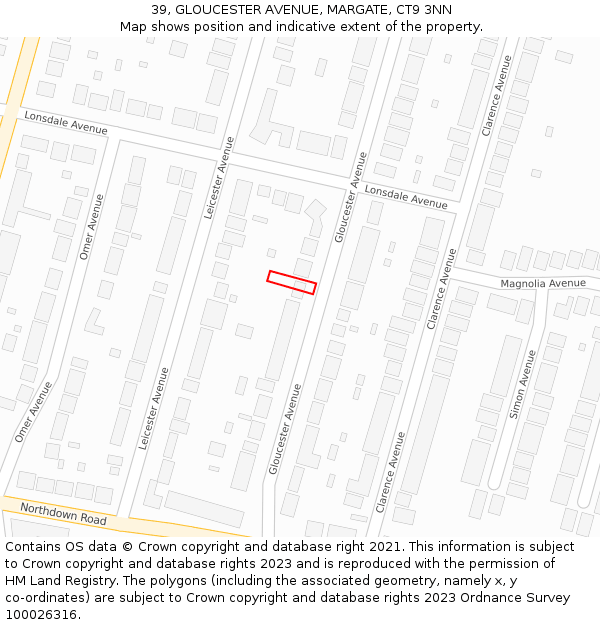 39, GLOUCESTER AVENUE, MARGATE, CT9 3NN: Location map and indicative extent of plot