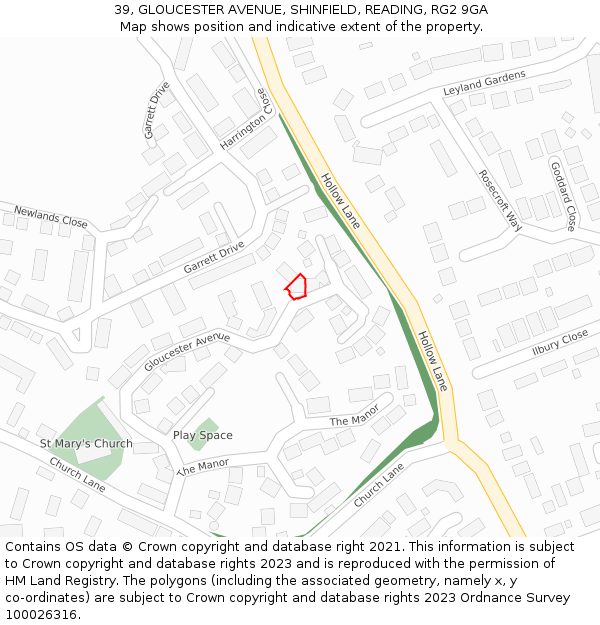 39, GLOUCESTER AVENUE, SHINFIELD, READING, RG2 9GA: Location map and indicative extent of plot