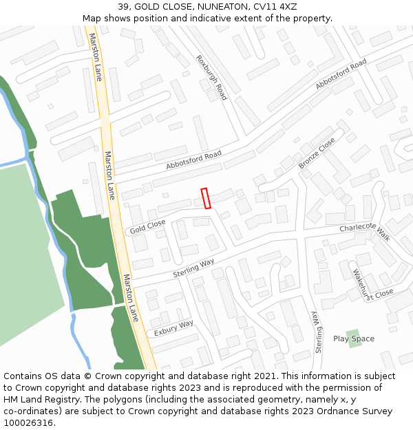 39, GOLD CLOSE, NUNEATON, CV11 4XZ: Location map and indicative extent of plot