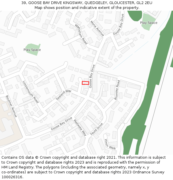 39, GOOSE BAY DRIVE KINGSWAY, QUEDGELEY, GLOUCESTER, GL2 2EU: Location map and indicative extent of plot