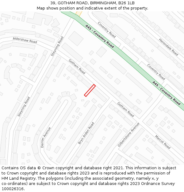 39, GOTHAM ROAD, BIRMINGHAM, B26 1LB: Location map and indicative extent of plot