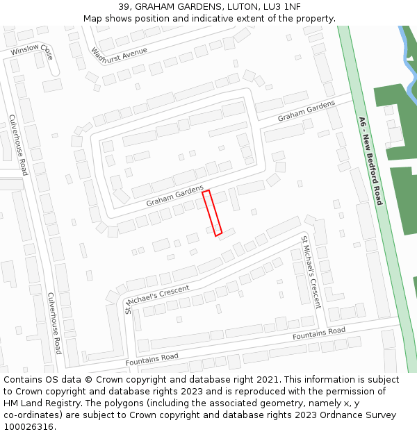 39, GRAHAM GARDENS, LUTON, LU3 1NF: Location map and indicative extent of plot